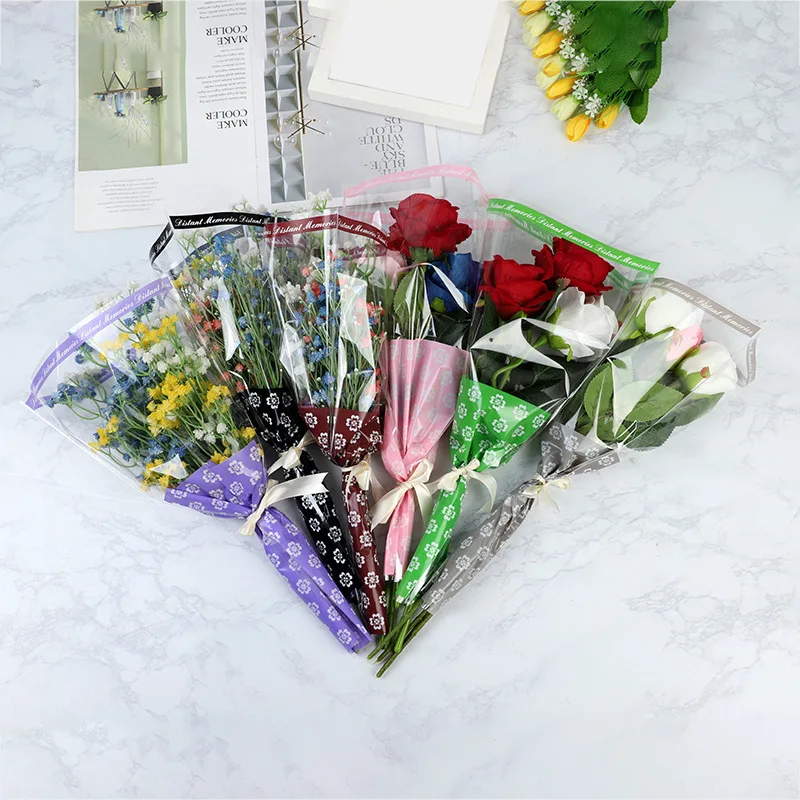 

50pcs Transparency Bag Rose Single Flower Bag Bouquet Wrapping Paper Plastic Paper Bags Boxes Cases For Flowers Gifts Packaging