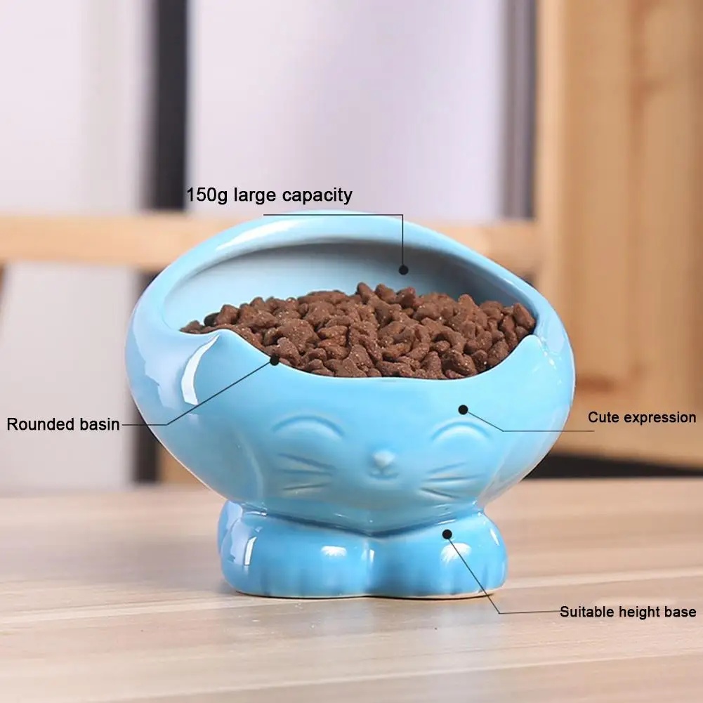 Cat Bowl Pet Ceramic Slow Food Bowls Utensils Cat Automatic Feeder Cute Cat Food Bowl Pet Feeder White Blue Pink New Arrival
