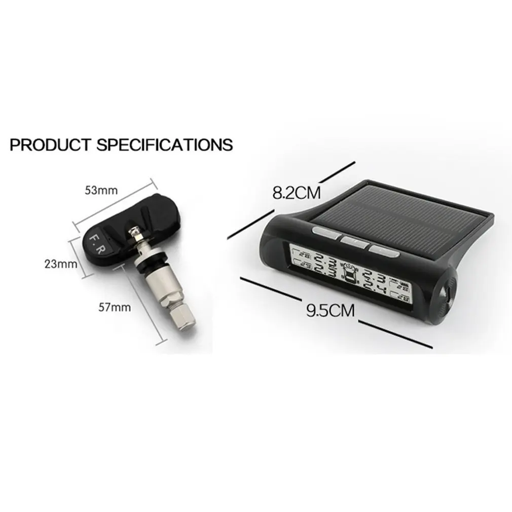 Беспроводной TPMS автомобильный ЖК-дисплей Солнечная система контроля давления в шинах Авто датчик давления в шинах колеса с 4 внутренними датчиками