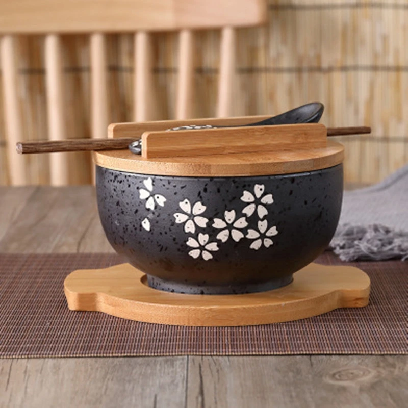 

Japanese Bowl Instant Noodles Tableware Dining Room Tableware Salad Ceramic Bowl Bring Wooden Spoon Wooden Chopstick
