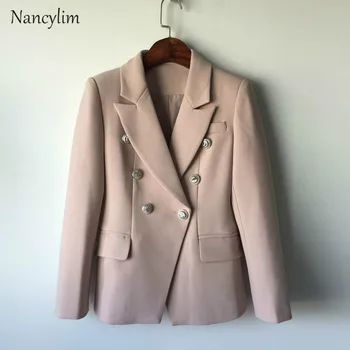 

Blazer Women Blouse Female Jacket Short Jacket Bussiness Women Coat Short Coat High Quality Metal Buckle Double Breasted Blazer