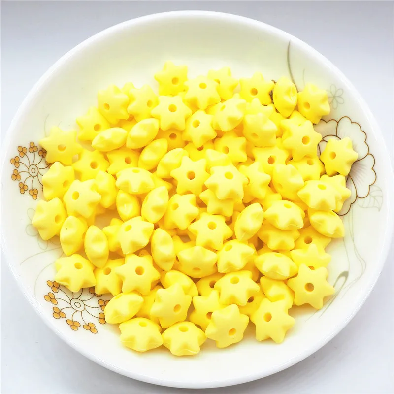 Cream Yellow Chenkai 50 шт. 10 мм BPA Бесплатно Силиконовый Прорезыватель зубов в виде звезды бусины DIY для душа ребенка пустышка ожерелье ювелирные изделия игрушка подарок аксессуары - Цвет: Cream Yellow
