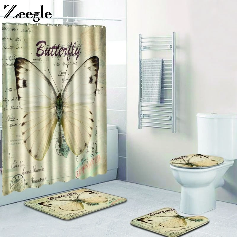 Zeegle Shower Mat and Bath Mat Set Anti Slip Bathroom Doormat Absorbent Toilet Pedestal Rug Foot Mat Waterproof Bathroom Curtain