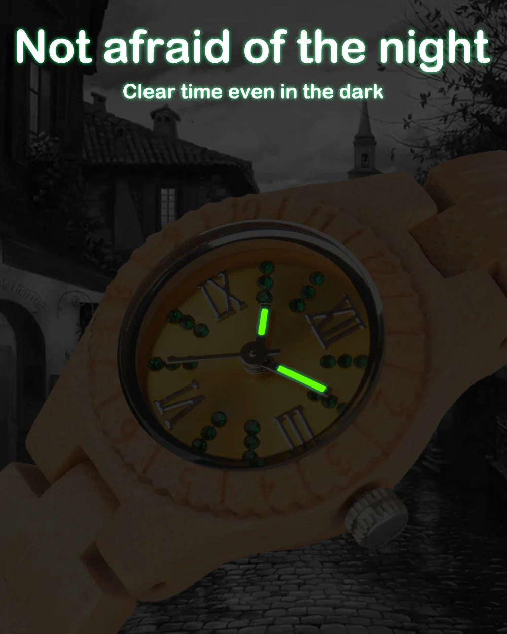 Crystal Polish Dial Women Slim Watch Wood Clock Casual Adjustable Quartz Fashion Wooden Bracelet Watch Women's Wrist Reloj Mujer