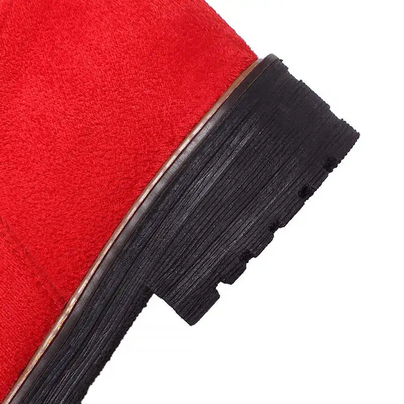 Odetina Women Fashion Winter Buckle Slip On Non-slip Mid Calf Boots Lady Faux Suede Block Low Heel Platform Round Toe Snow Boots