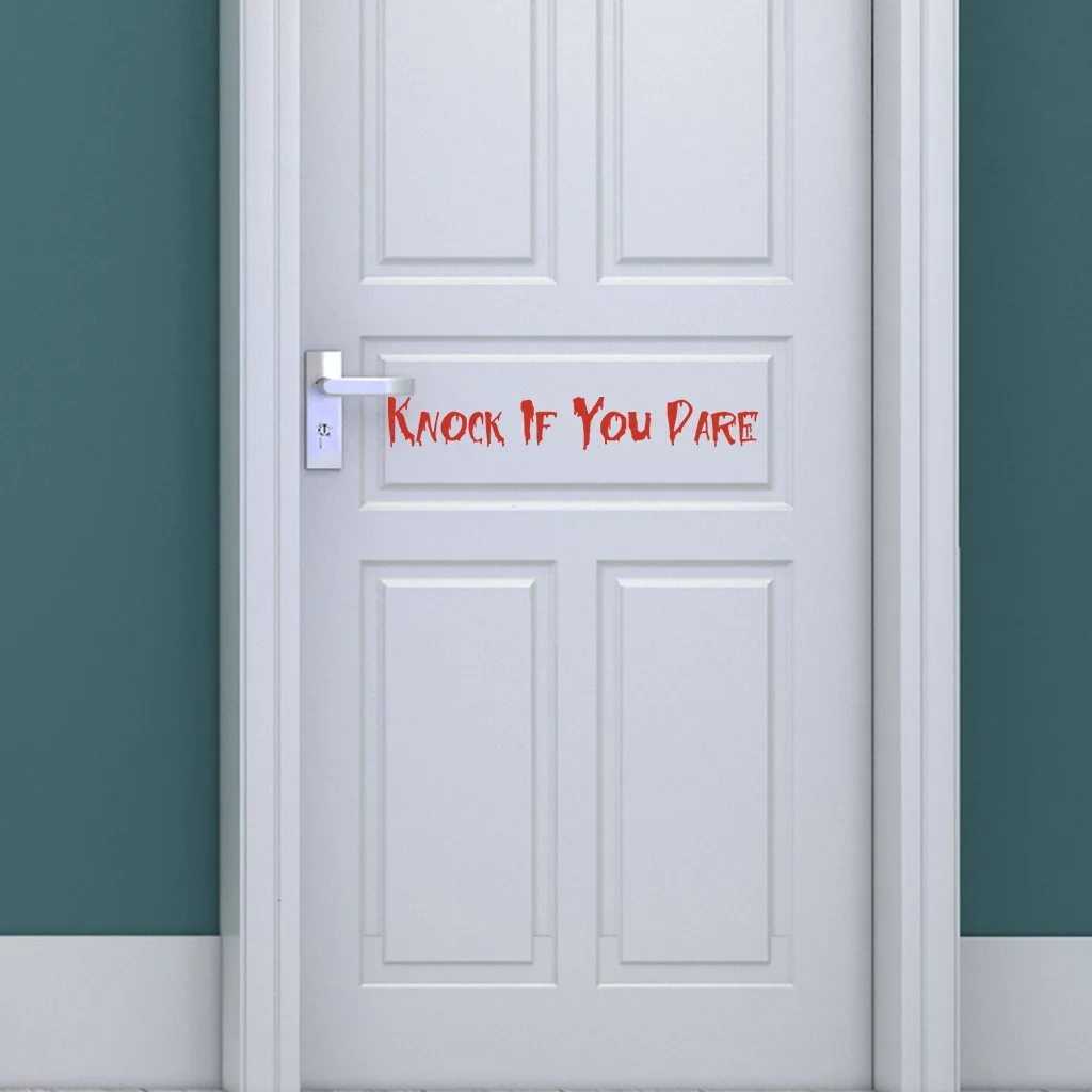 

AFH2073 Red Halloween KNOCK IF YOU DARE With Transfer Film Wall Paste Halloween Decorative Door Sticker