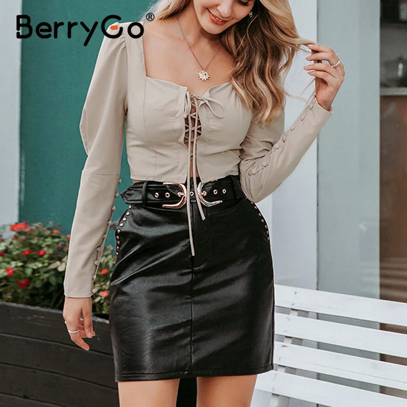 BerryGo, blusas cortas informales a la moda para mujer, blusa sexy de manga larga con cordones, camisas para mujer de calle alta camisa para mujer|Blouses & Shirts| - AliExpress