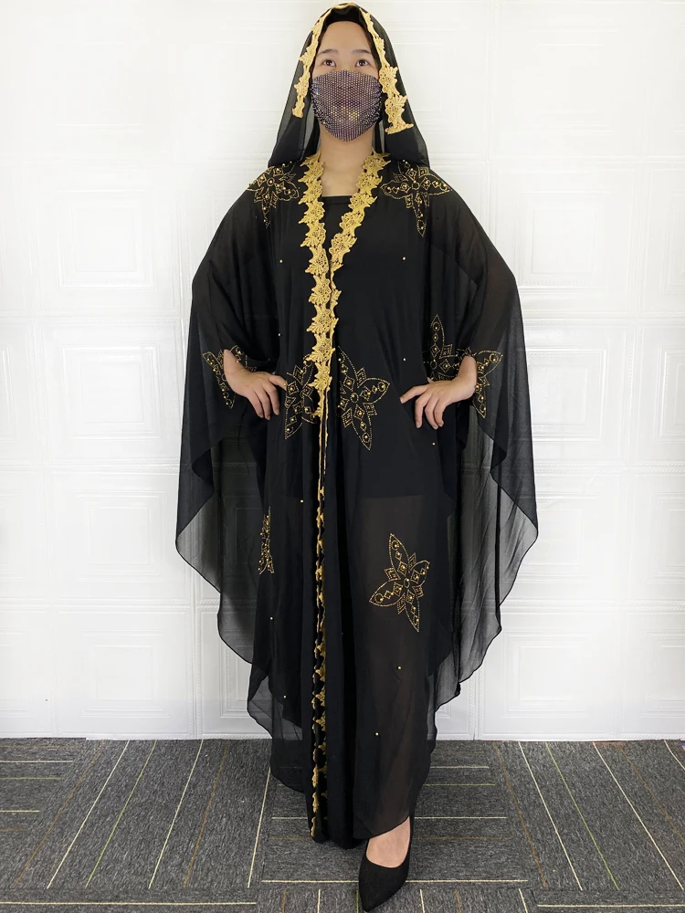 Muslim Open Black Abayas For Women Dubai 2021 Turkey Islam Diamonds Hijab Dresses Large Size Afican Evening Party Long Robe