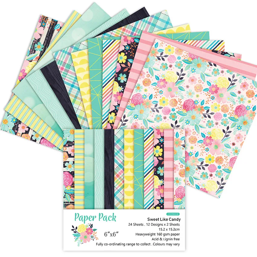 

24 sheets 6"X6" Sweet Like Candy patterned paper Pad Scrapbooking paper pack handmade paper craft Background pad Alinacraft
