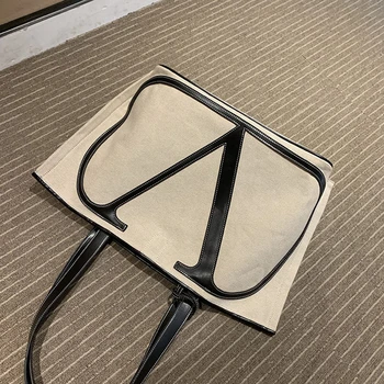 

Thickened Large Capacity One-shoulder Tote Canvas Bag Ladies Handbag Simple Retro Color Matching Messenger Bag Torebka Damska cc