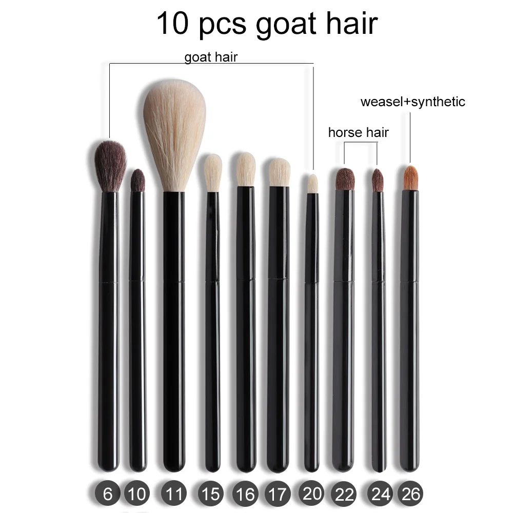 OVW DLH набор кистей для макияжа из козьего волоса, кисти для макияжа, тени пудра основа, косметические инструменты, подводка для глаз, кисть для бровей - Handle Color: 10pcs