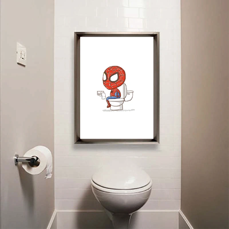 Spiderman Superhero Pooping Prints Wall Picture Bathroom Decor