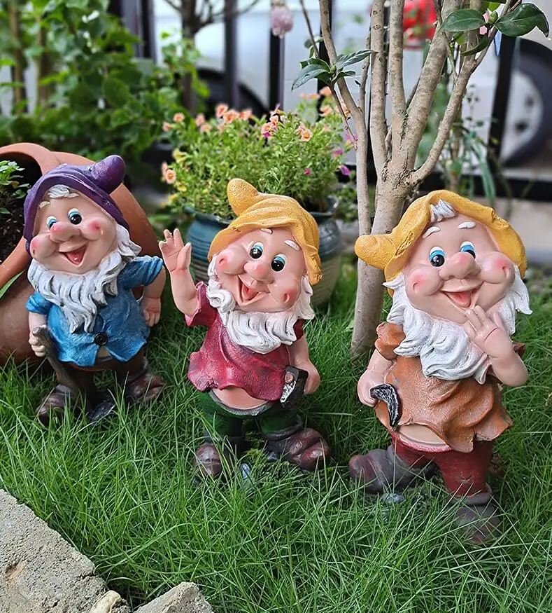

Outdoor Fairy Garden Accessories Courtyard Decor Cartoon Character Resin Sculpture 7 Dwarfs Landscape Terrace Yard Decoration