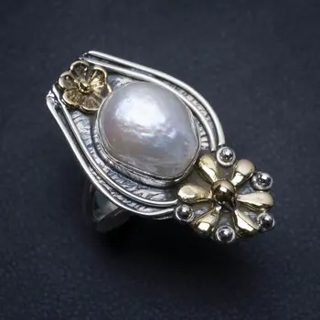 

Natural Two Tones River Pearl Handmade Indian 925 Sterling Silver Ring, US Size 5.75 S2137