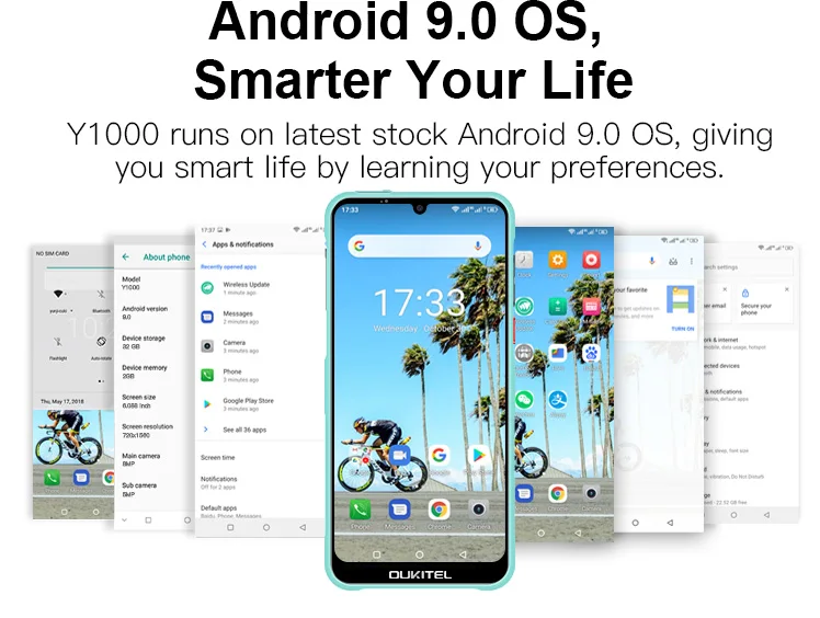 OUKITEL Y1000 Android 9,0 смартфон 6,0" 19,5: 9 MT6580P 2 Гб ОЗУ 32 Гб ПЗУ 3600 мАч отпечаток пальца мобильный телефон