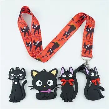 

Cartoon Anime Kiki's Delivery Service JiJi Black Cat Neck Strap Lanyard Red Key Chains for keys Mobile Phone Straps Rope Gift