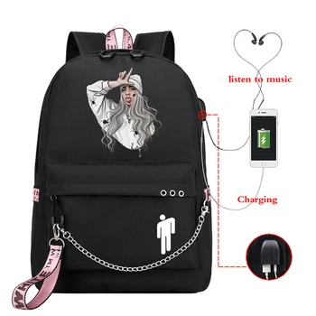 

Mochila Feminina Backpack Women Billie Eilish Usb Charge School Bags for Teenage Girls Pink Backpack Laptop Travel Bagpack Kids
