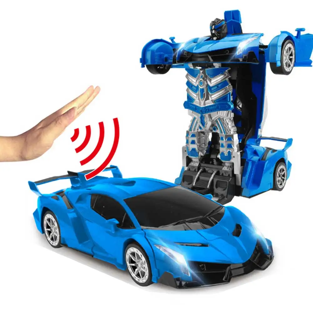 Радиоуправляемый автомобиль, робот-трансформер с жестом, спортивный автомобиль, модель роботов, игрушки, крутая деформационная машина, детские игрушки, подарки для мальчиков - Цвет: Blue rambo