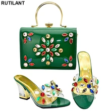 Комплект из итальянских туфель и сумочки зеленого цвета; Envio Gratis; комплект из туфель и сумочки в африканском стиле; итальянский комплект из туфель и сумочки в нигерийском стиле