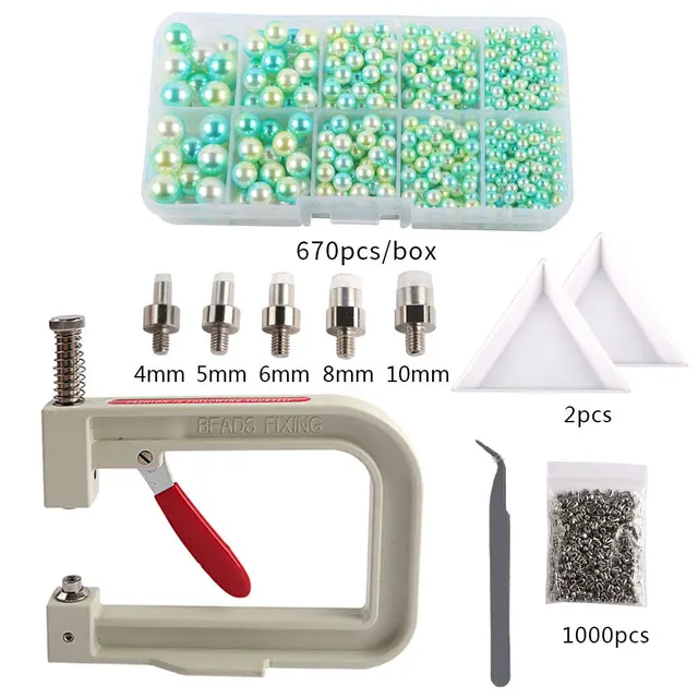 Imitation ABS Pearl Bead Nailing Hole Free Ball Claw Nail Set DIY Portable Handmade Press Manual Drilling Machine For Clothes 012