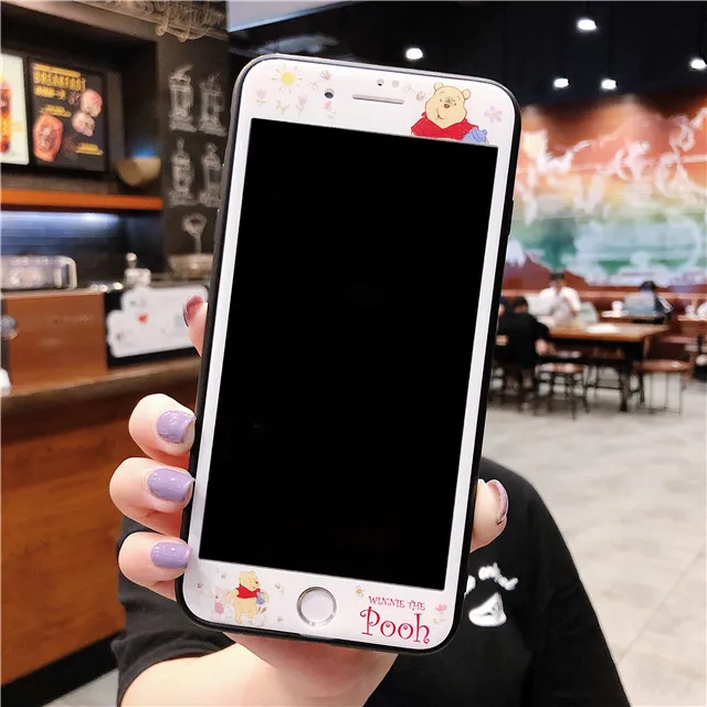 56 Японское аниме Crayon Shinchan Sakura momoko Bear 3D Мягкий край закаленного стекла для iPhone 6 6s 7 8 Plus протектор экрана - Цвет: 56
