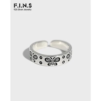 

F.I.N.S Korea Style INS Retro Old Butterfly S925 Sterling Silver Rings for Women Opening Female Tail Ring Prevent Allergy