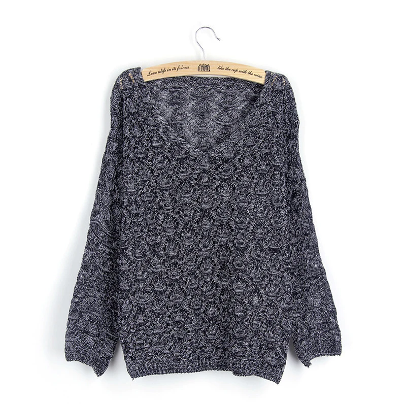 

V-neck 2019 Women Spring Sweater Knitted Hollow Out Transparent Female Short Pull Femme 4 Colors Ladies Pullover