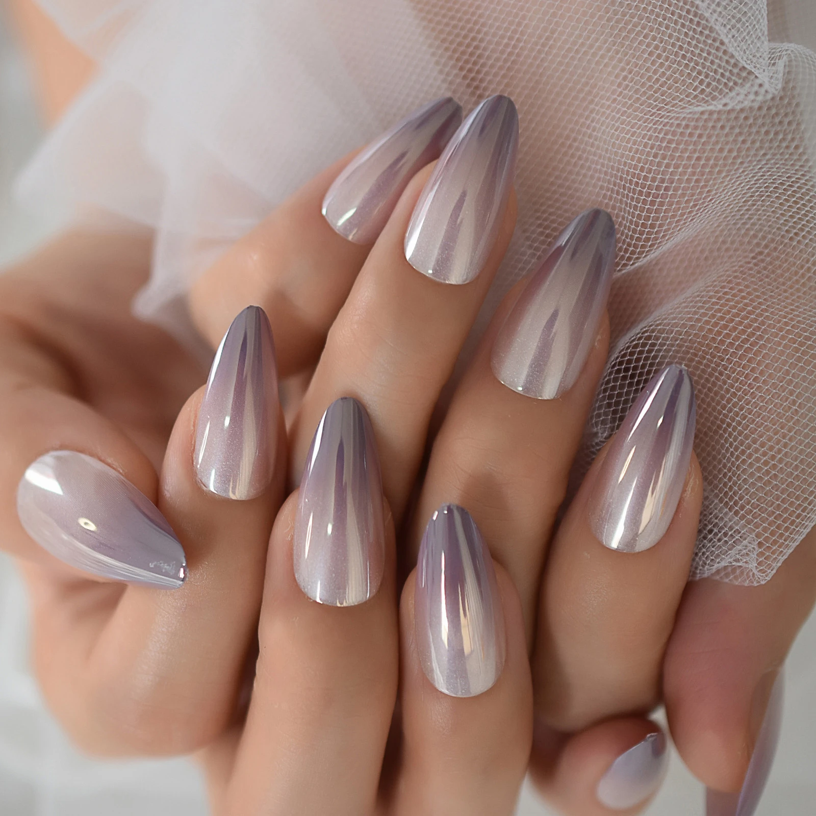 Gray Fadeing Glossy Press On Nails Almond Sharp Medium Long Simple Design Gels Nails Supplies Full Cover Fingernails Wholesale False Nails Aliexpress