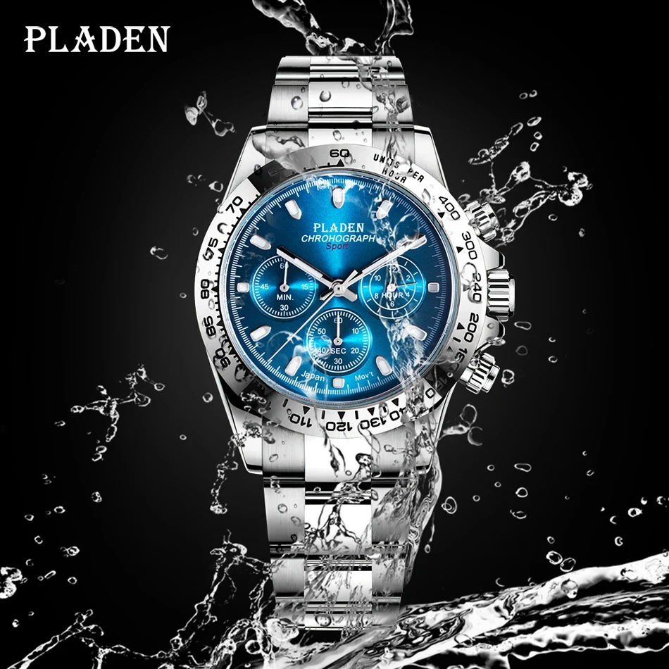 PLADEN New Watch For Men Luxury Stainless Steel Chronograph Sport Wristwatch Business Luminous Dive male Clock Dropshipping 2023