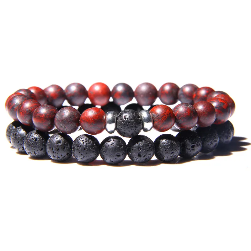 2Pcs/Set Couples Distance Bracelets male Black Lava Stone Beads bracelet female wood beads Charm Bracelets Women Men bracelet