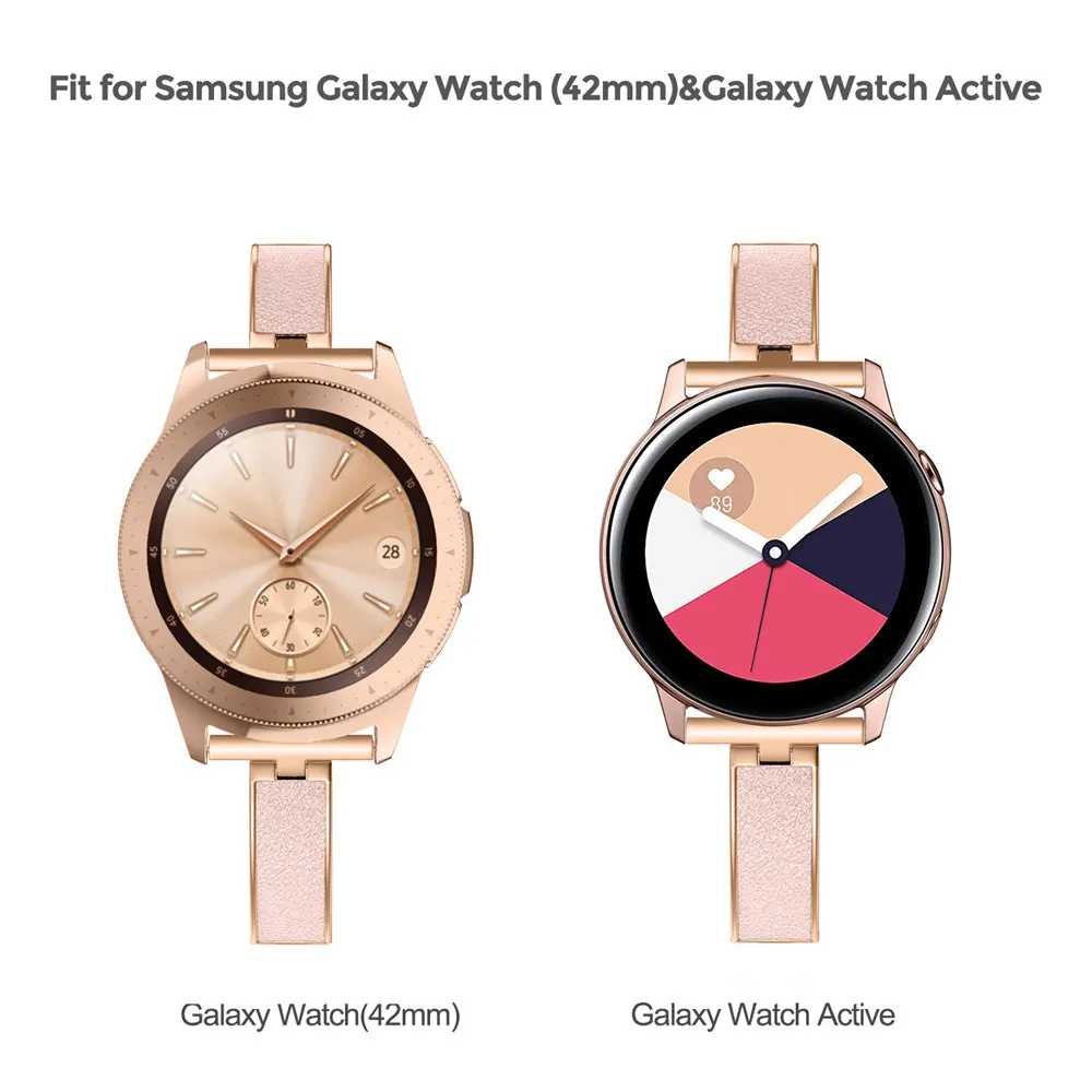 Стильный ремешок для samsung Galaxy Watch 42 мм полосы для женщин из нержавеющей стали Металл+ кожа тонкий ремешок для Galaxy Active2 40 мм