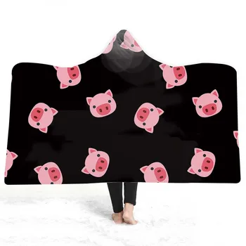 

3D piggy Hooded Blanket Sherpa Fleece Wearable plush Throw Blanket on Bed Sofa Thick warm B130