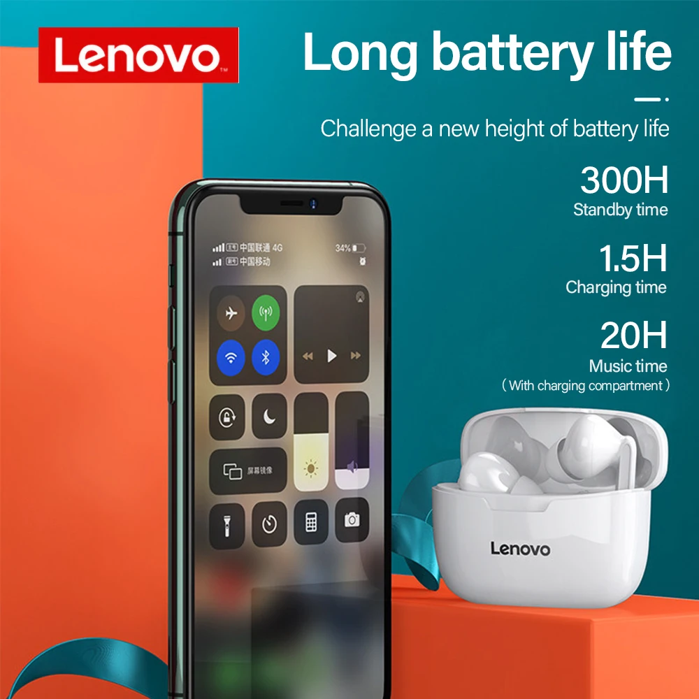 Original Lenovo XT90 TWS Wireless Earphone Bluetooth 5.0 Dual Stereo Bass Touch Control Long Standby 300mAH for iphone 12