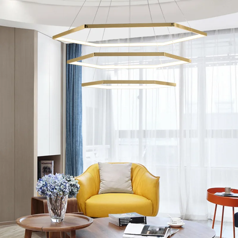

Minimalist Modern Gold Light Luxury Chandelier Double Villa Stairwell Floor Minimalist Circular Ring Living Room Ring Chandelier