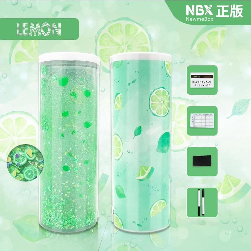 Lemon Прозрачный креативный Многофункциональный цилиндрический пенал для карандашей Quicksand, чехол, школьные канцелярские принадлежности, держатель для ручек, розовый, синий, калькулятор - Color: Lemon