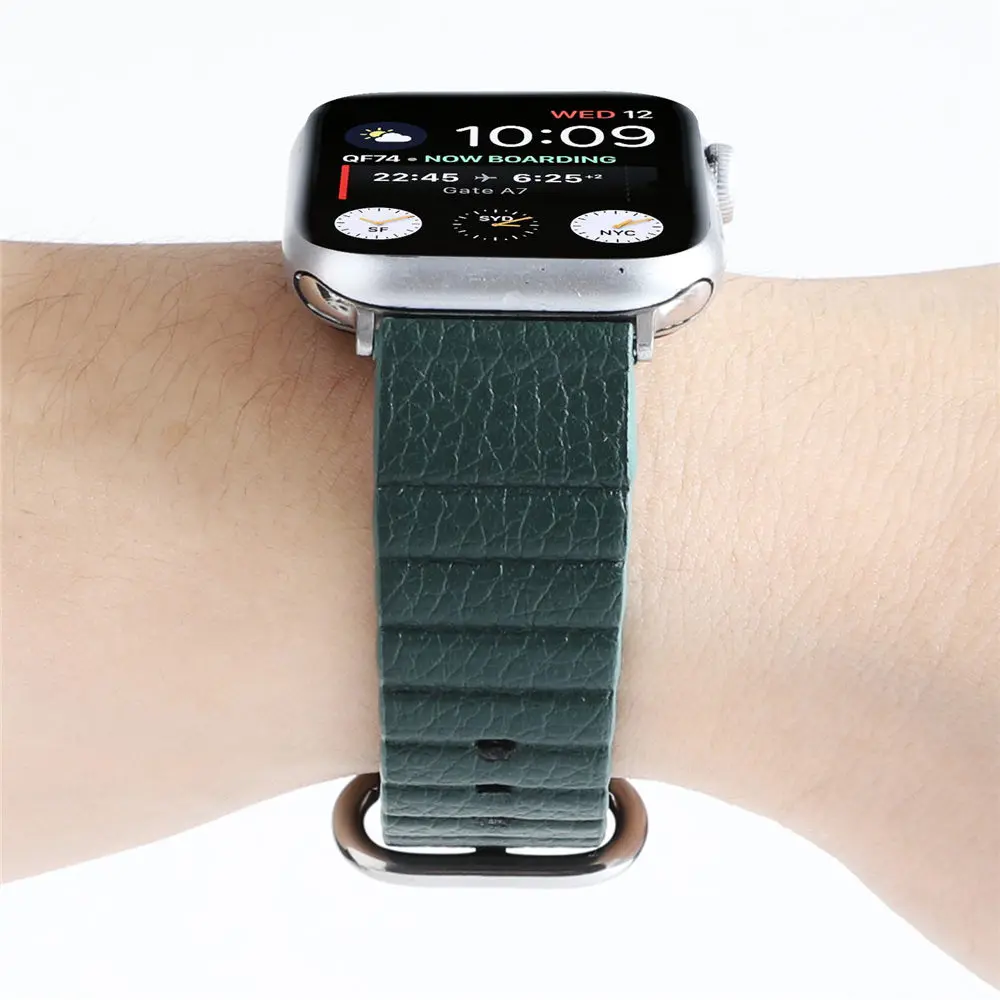 Полосатый кожаный ремешок-петля для Apple Watch серии 5 4 3 2 1 сменный ремешок для iWatch 38 мм 40 мм 42 мм 44 мм спортивный ремешок