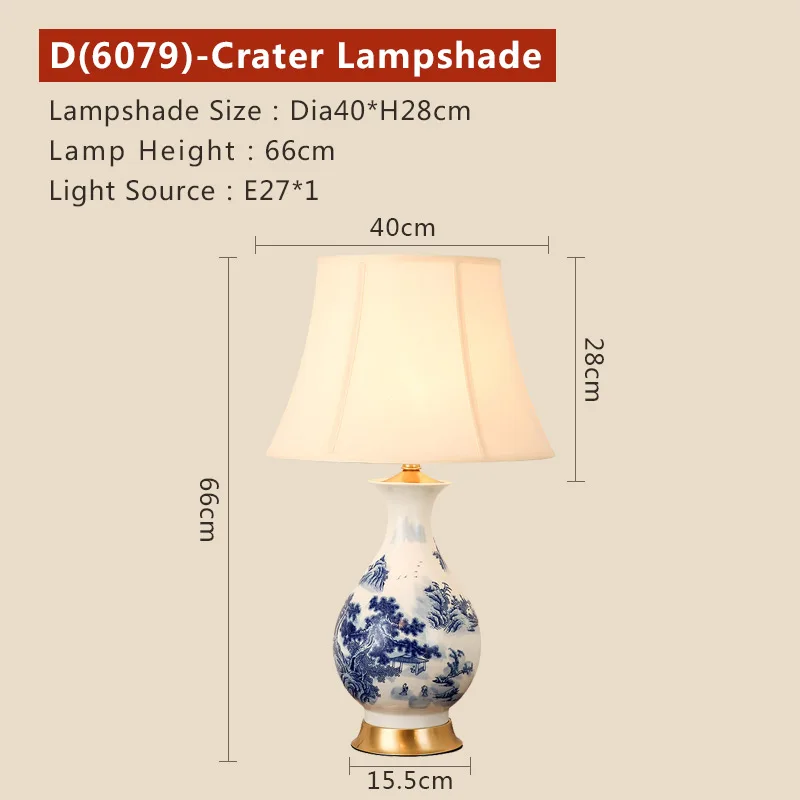 Медная настольная лампа прикроватная Цзиндэчжэнь керамические лампы китайский стиль настольная лампа для гостиной Украшенные светодиодные лампы для спальни - Цвет абажура: D(6079)-Crater