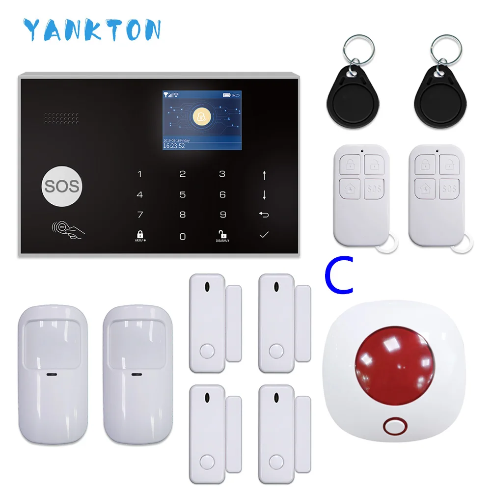 YK-018-GSM-G30-C Tuya 433 МГц беспроводной/проводной wifi GSM сигнализация комплект домашняя охранная и охранная сигнализация с ip-камерой/детектор дыма DIY сигнализация - Цвет: YK-018-GSM-G30-C