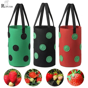 

3 Gallon Strawberry Planting Growing Bag Porous Felt Cloth Garden Hanging Plant Pot Tomato Strawberry Herb Bags Balcony Flowers
