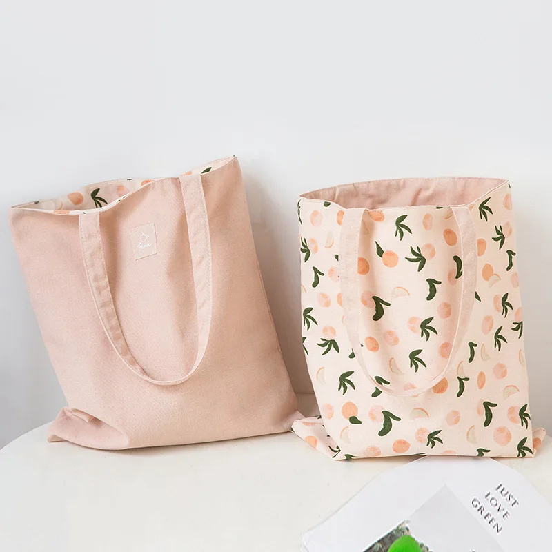 New Double-sided Dual-use Shoulder Bags Fruit Avocado Print Cotton Linen Pocket Handbag Shopping Bag Female Canvas Cloth Totes 