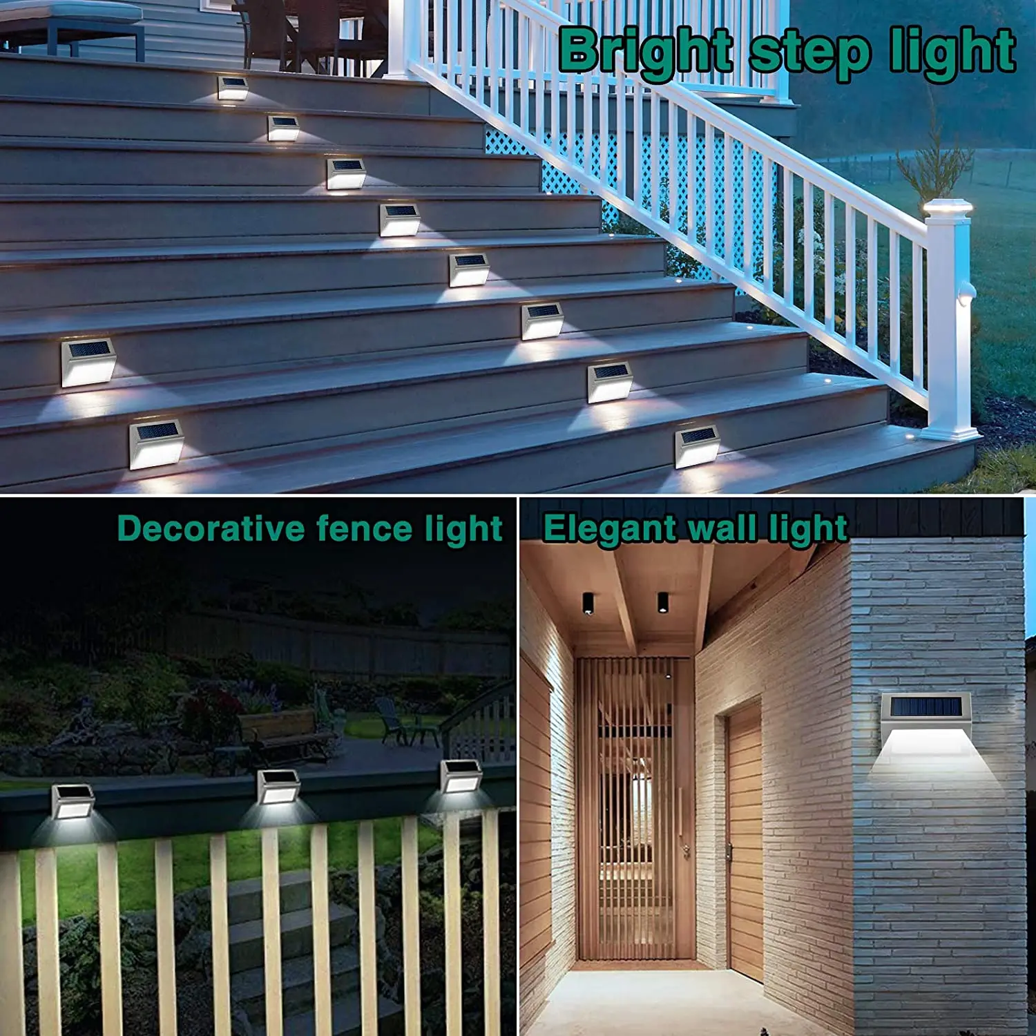 Solar Deck Lights Bright 3 LED Stair Light Outdoor Waterproof Stainless Steel Wireless Lighting for Balcony Garden Yard Fence solar powered led wall light