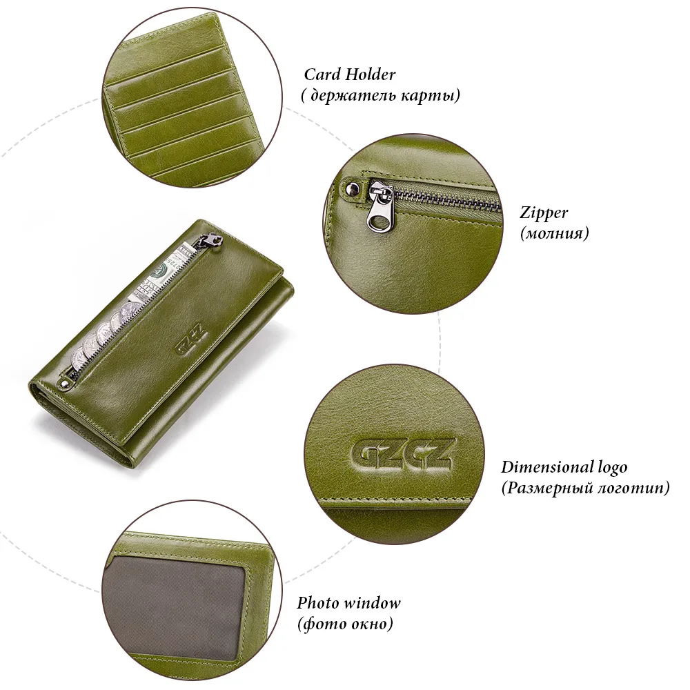 Зеленый Кошелек RFID модные кошельки из натуральной кожи клатч на молнии дизайн высокого качества женские сумочки для монет телефона
