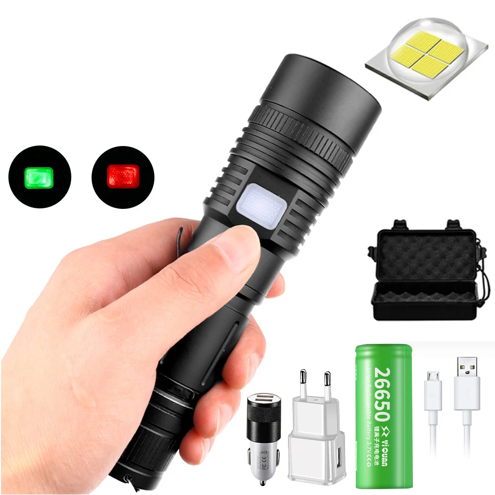 

40000LM Super bright led flashlight XHP50 torch usb rechargeable Zoom waterproof camping torch With charging treasure function