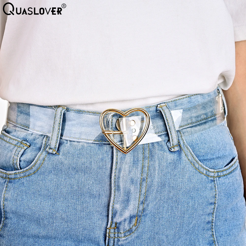 

Heart Belts for Women Belt Female Cute Transparent Belt Jeans Dress Waist Strap Pin Buckle Harajuku Ladies Round PVC Clear Belt