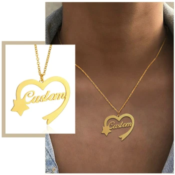 

Heart Star Chokers Custom Name Necklace for Women Love Jewelry Stainless Steel Personalized Pendant Gift for Her