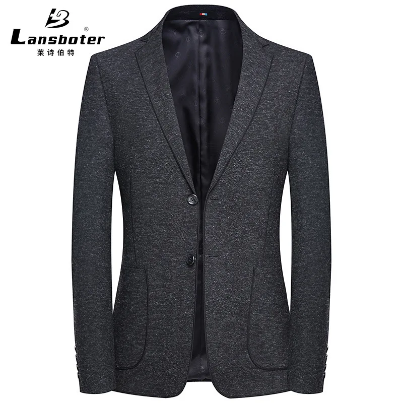 

Lansboter Autumn And Winter New Style Jade Raw Material Jacquard Leisure Suits for Men Korean-style Slim Fit Young And Middle-ag