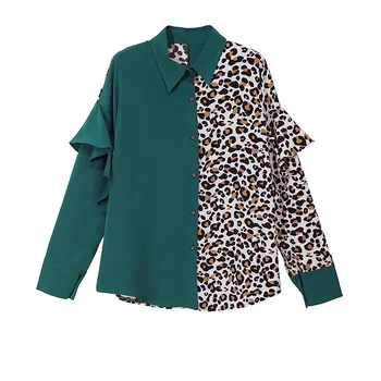 

Korean Ruffles Leopard Print Women Blouse Shirt Spring Autumn Long Sleeve Loose Casual Lady Chiffon Leopard Shirts Tops Clothing