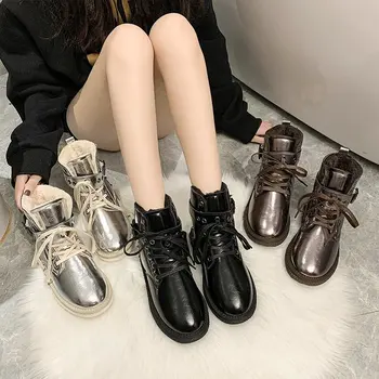

New style ladies snow boots, fur boots, fashion waterproof leather rivet lace-up non-slip flat women boots Anflbi Donna