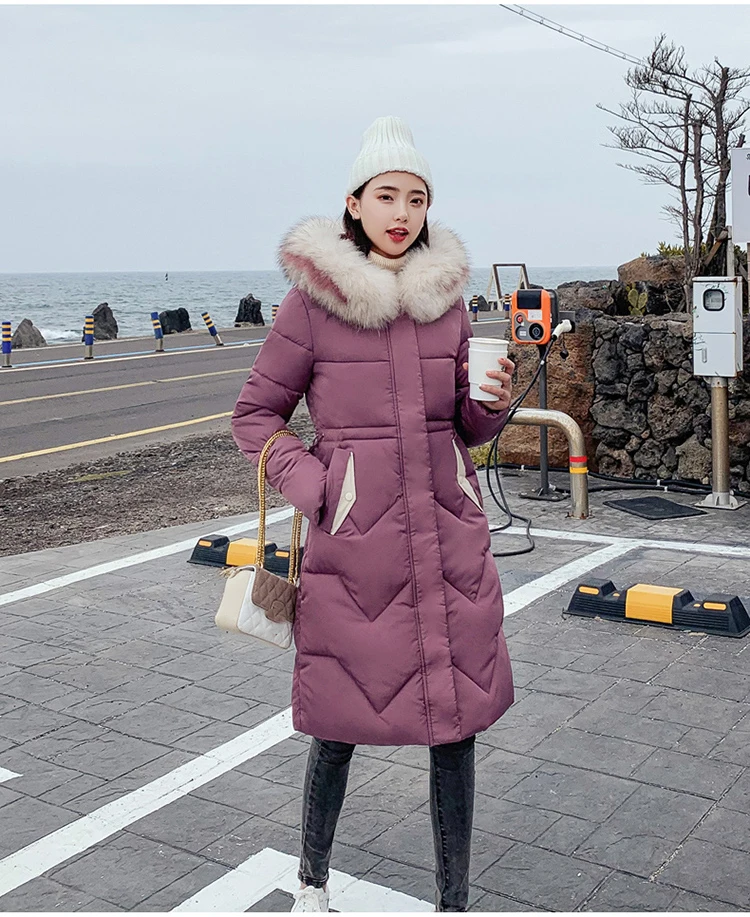 Ins Winter New Women's Hooded Down Parka Long Jacket Casual Big Fur Zipper Full Sleeve Korean Style Thick Coat C90802K