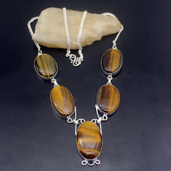 

925 Sterling Silver Women Gifts Fashion Jewelry Tigers Eye Necklace 20 inches VC20